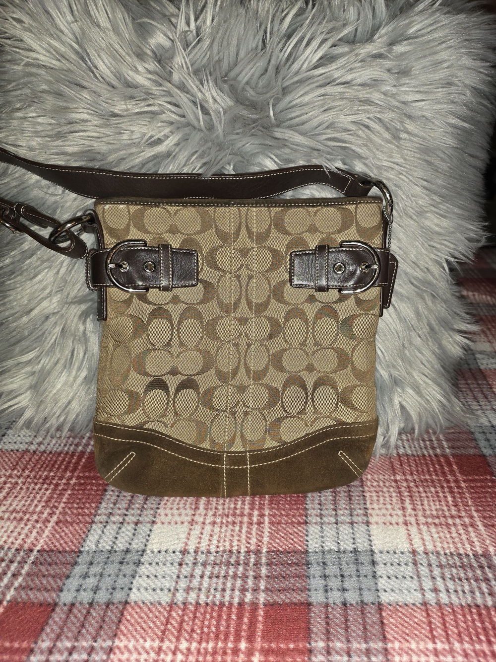 Coach Tan/Brown Signature Canvas Crossbody with Leather Accents